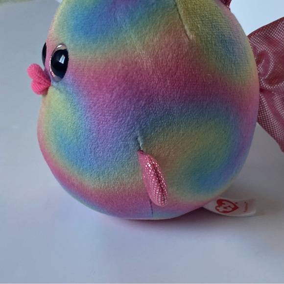 TY Beanie Ballz plush stuffed round 5" fish RAINBOW retired Pink Shiny Ocean - Picture 5 of 11